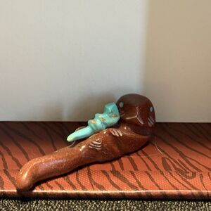 Zuni Fetish Pipestone Otter Mother With Turquoise Baby Justin Red Elk 2.25”